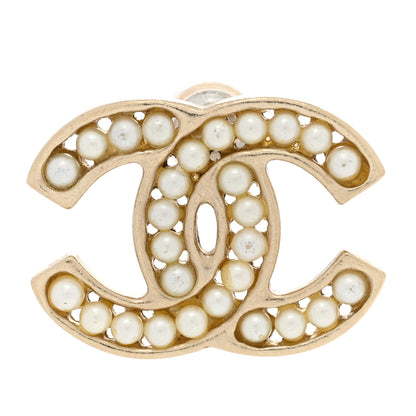 Chanel Pearl CC Stud Earrings Gold 5 of 7