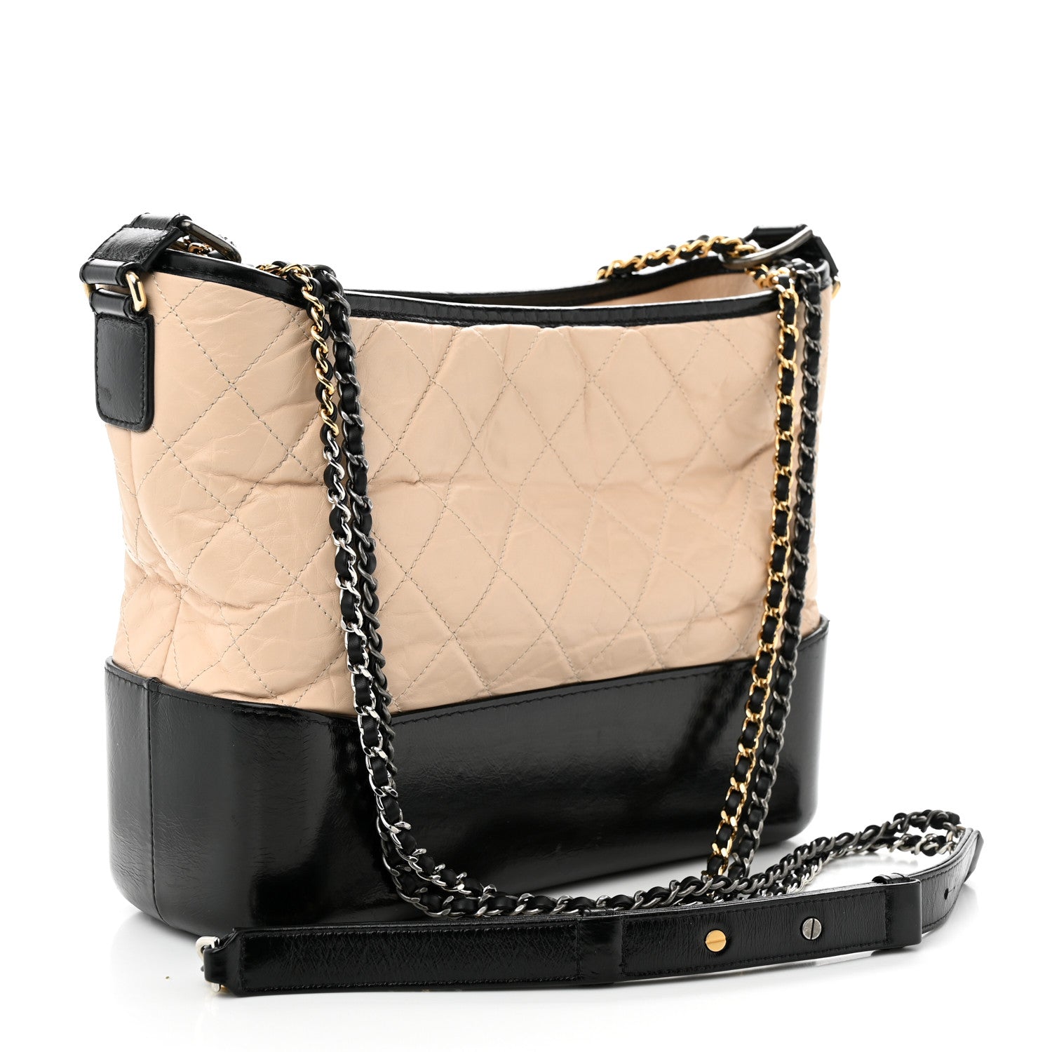 Chanel Aged Calfskin Quilted Medium Gabrielle Hobo Beige Black 3 of 10