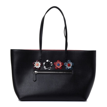 Fendi Vitello Elite Flowerland Medium Roll Tote Black 1 of 4