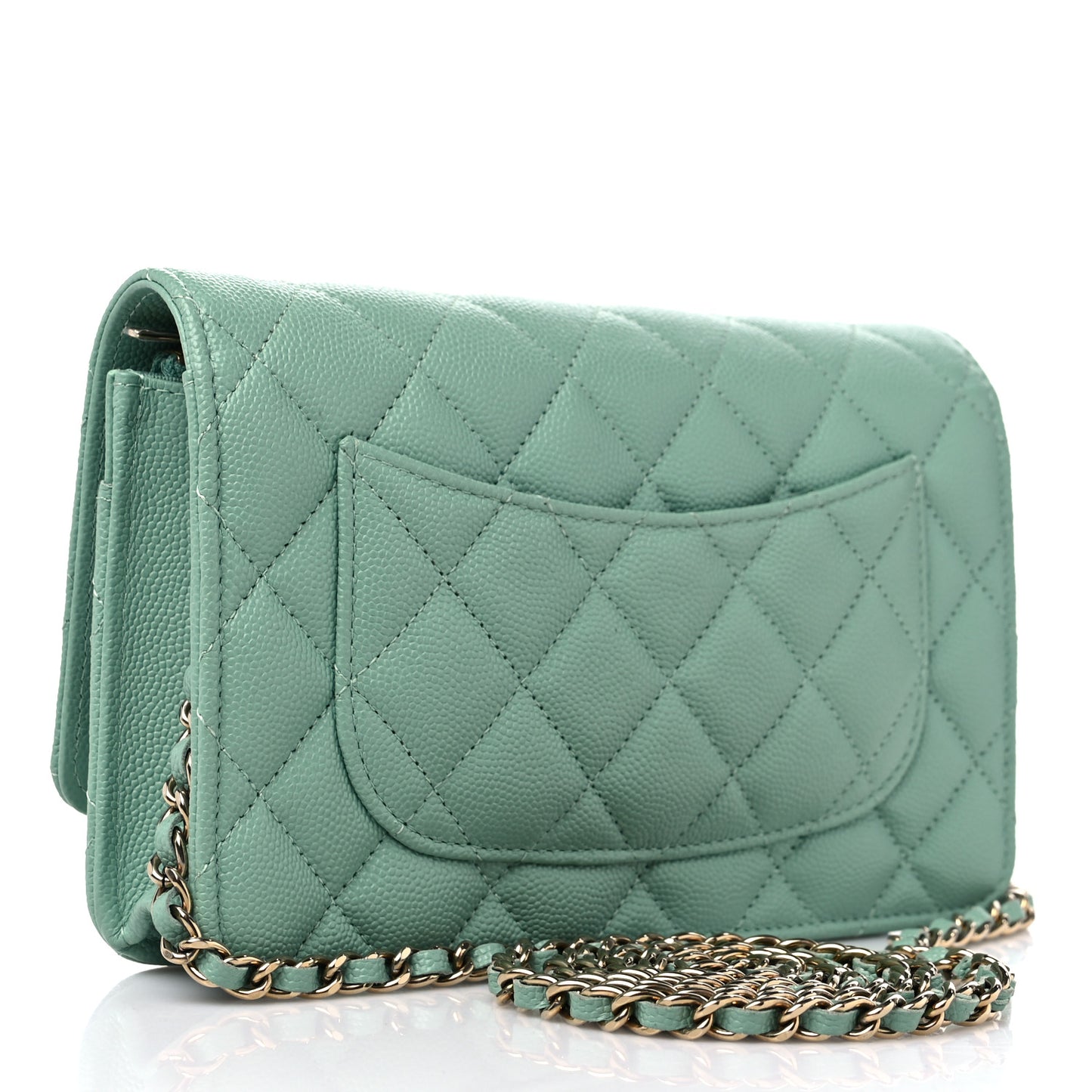 Caviar Quilted Wallet on Chain WOC Light Green