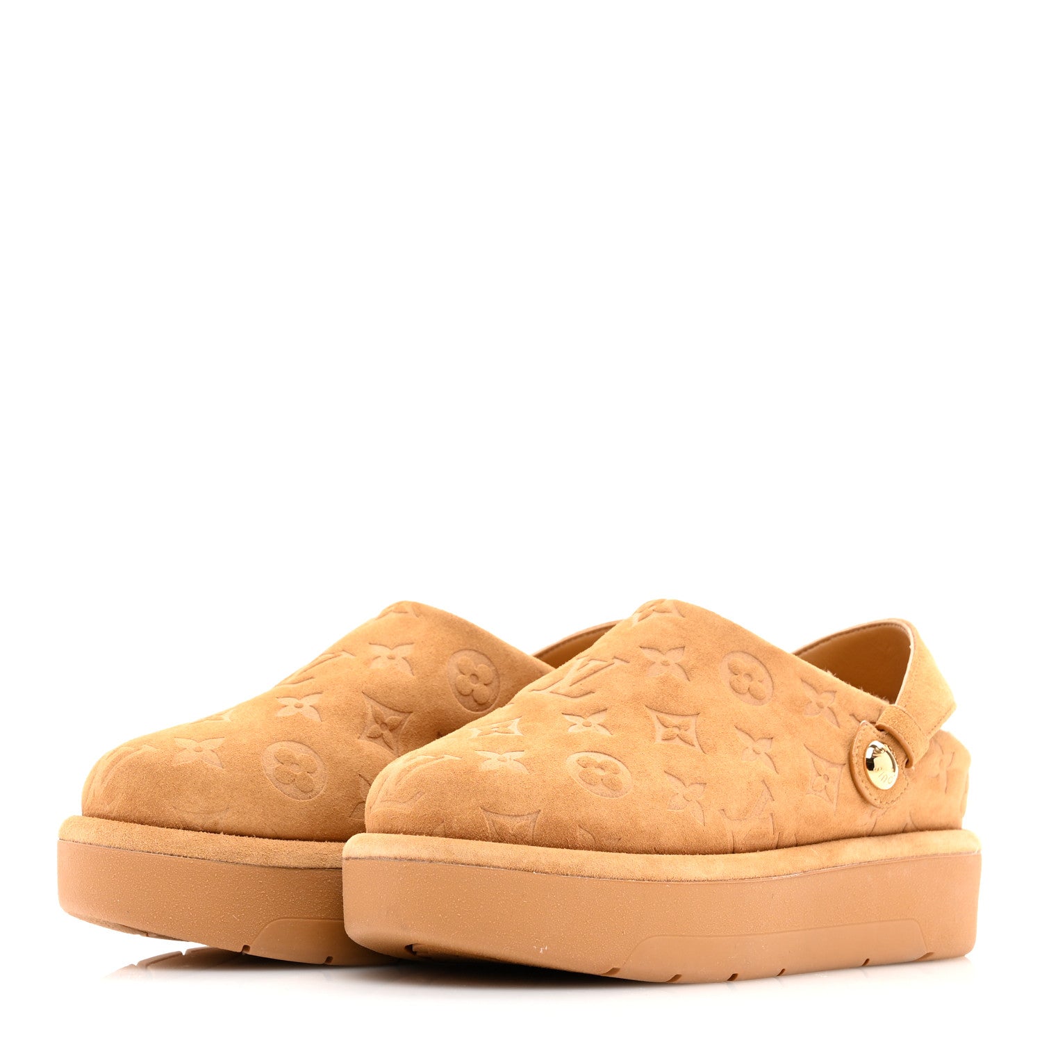 Louis Vuitton Suede Calfskin Embossed Monogram Aspen Platform Clog Mules 36.5 Cognac Brown 3 of 8