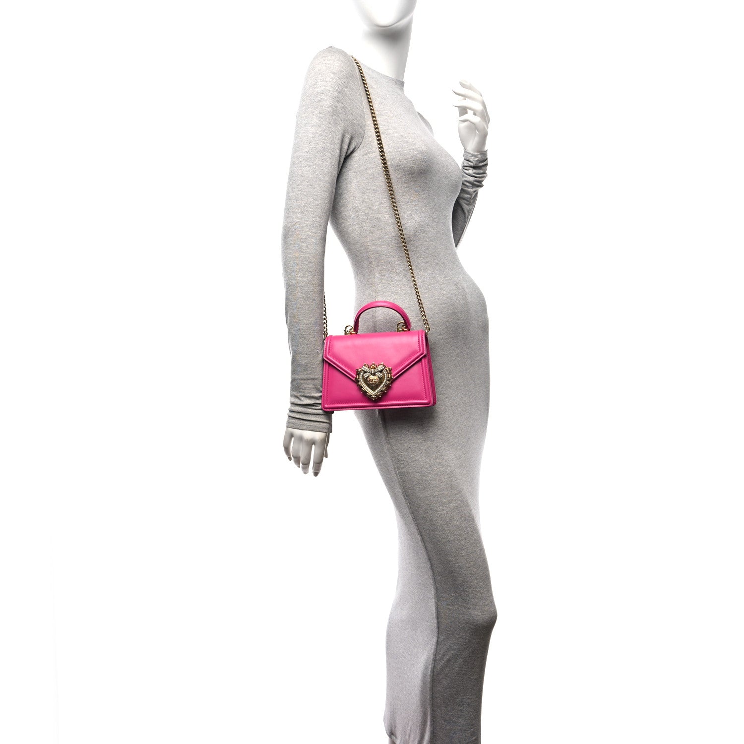 Dolce & Gabbana DOLCE GABBANA Smooth Calfskin Small Devotion Envelope Top Handle Bag Pink 2 of 12