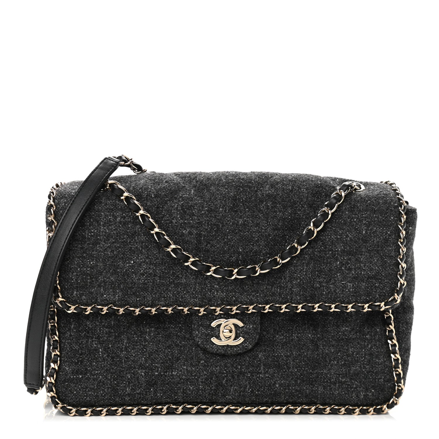 Chanel Wool Tweed Quilted Coco Neige Chain Around Flap Black 1 of 10