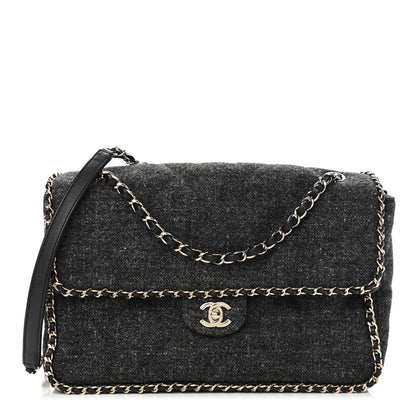 Chanel Wool Tweed Quilted Coco Neige Chain Around Flap Black 1 of 10