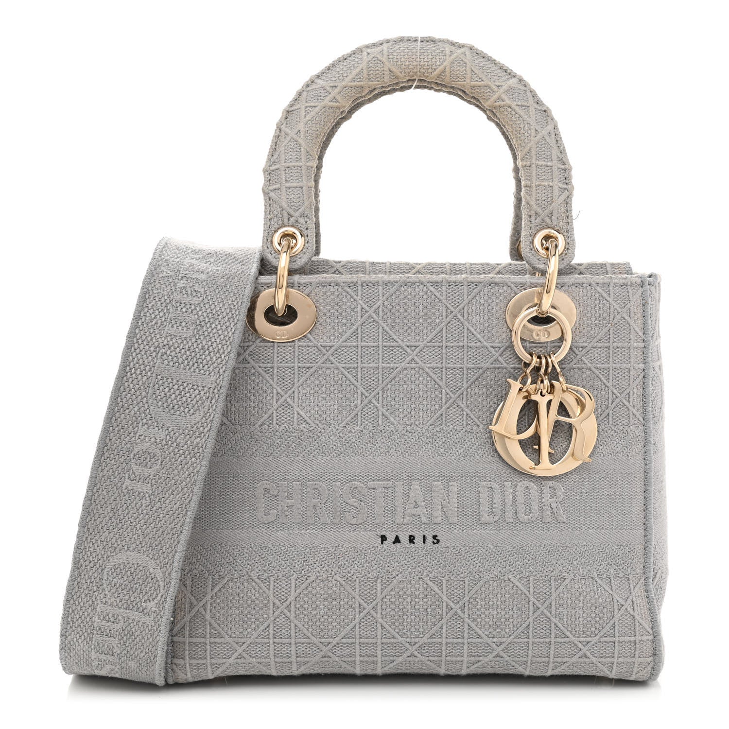 Christian Dior Canvas Embroidered Cannage Medium Lady D-Lite Gray 1 of 14