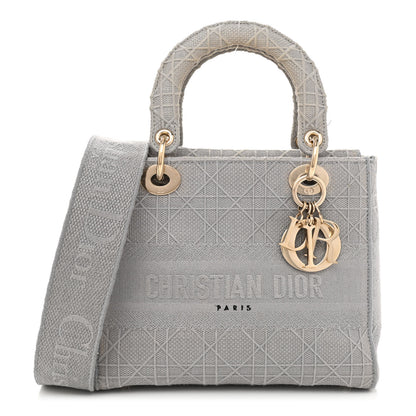 Christian Dior Canvas Embroidered Cannage Medium Lady D-Lite Gray 1 of 14