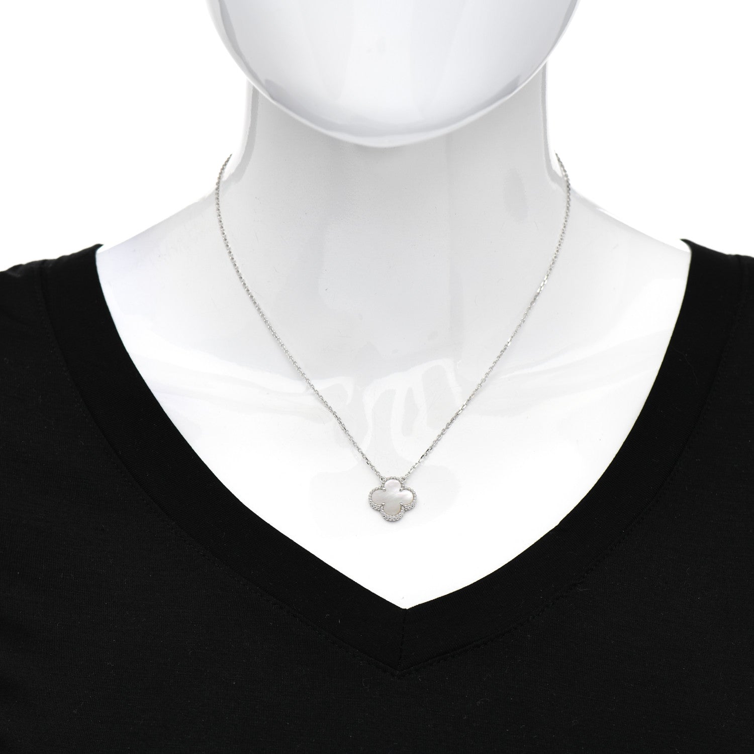 Van Cleef & Arpels 18K White Gold Mother of Pearl Vintage Alhambra Pendant Necklace 2 of 5