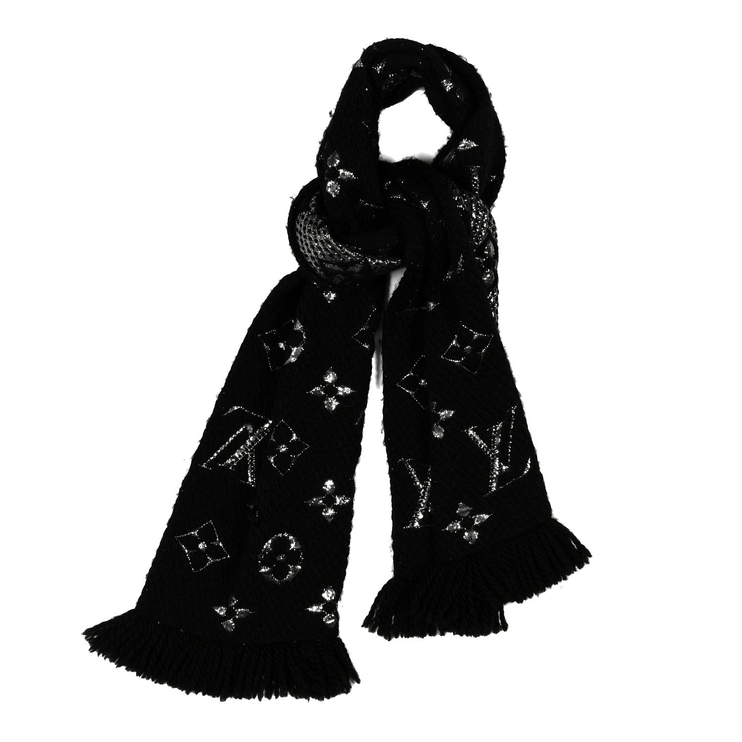 Louis Vuitton Wool Silk Logomania Shine Scarf Black 1 of 8