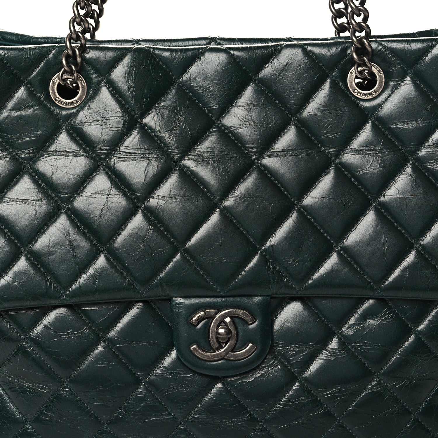 Chanel Glazed Calfskin Quilted Large Front Flap Tote Dark Green 8 of 11