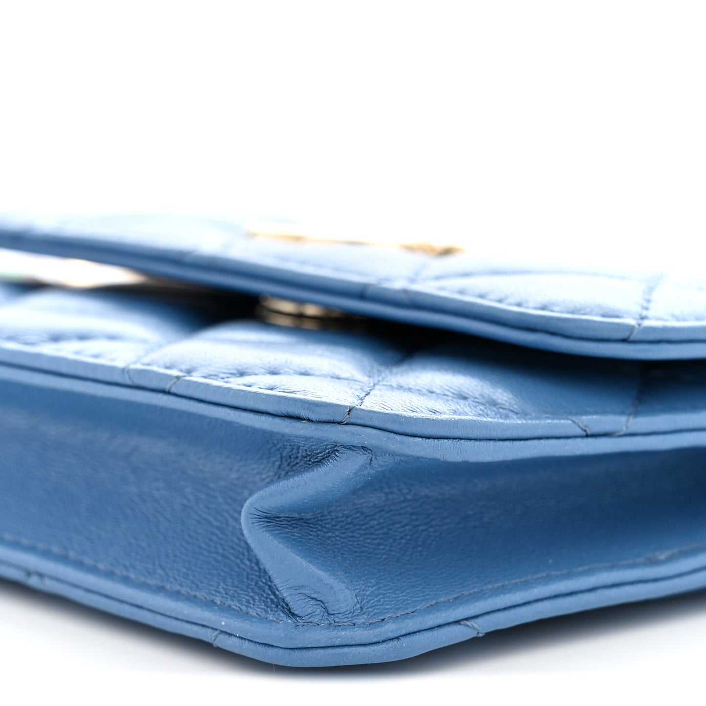 Shiny Lambskin Ribbon Quilted Flap Belt Bag Blue