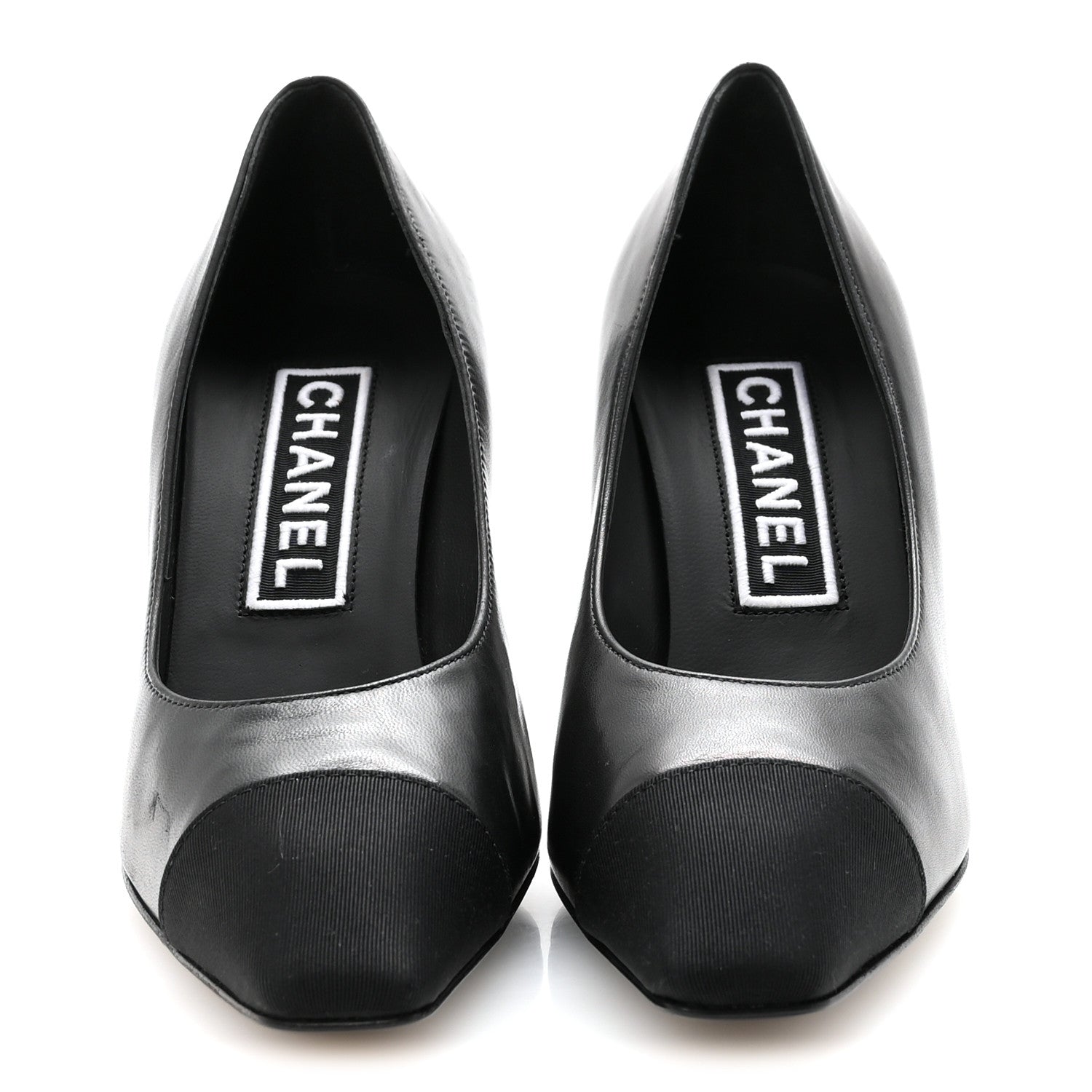Chanel Lambskin Grosgrain Cap Toe CC Pumps 36.5 Black 3 of 9