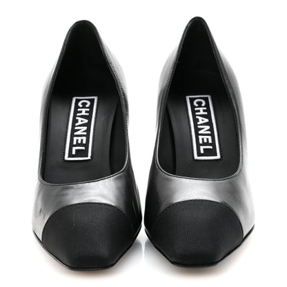 Chanel Lambskin Grosgrain Cap Toe CC Pumps 36.5 Black 3 of 9