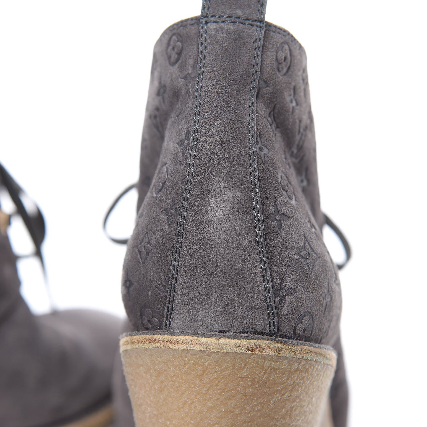 Monogram Embossed Suede Frosty Wedge Low Boots 38.5 Dark Grey