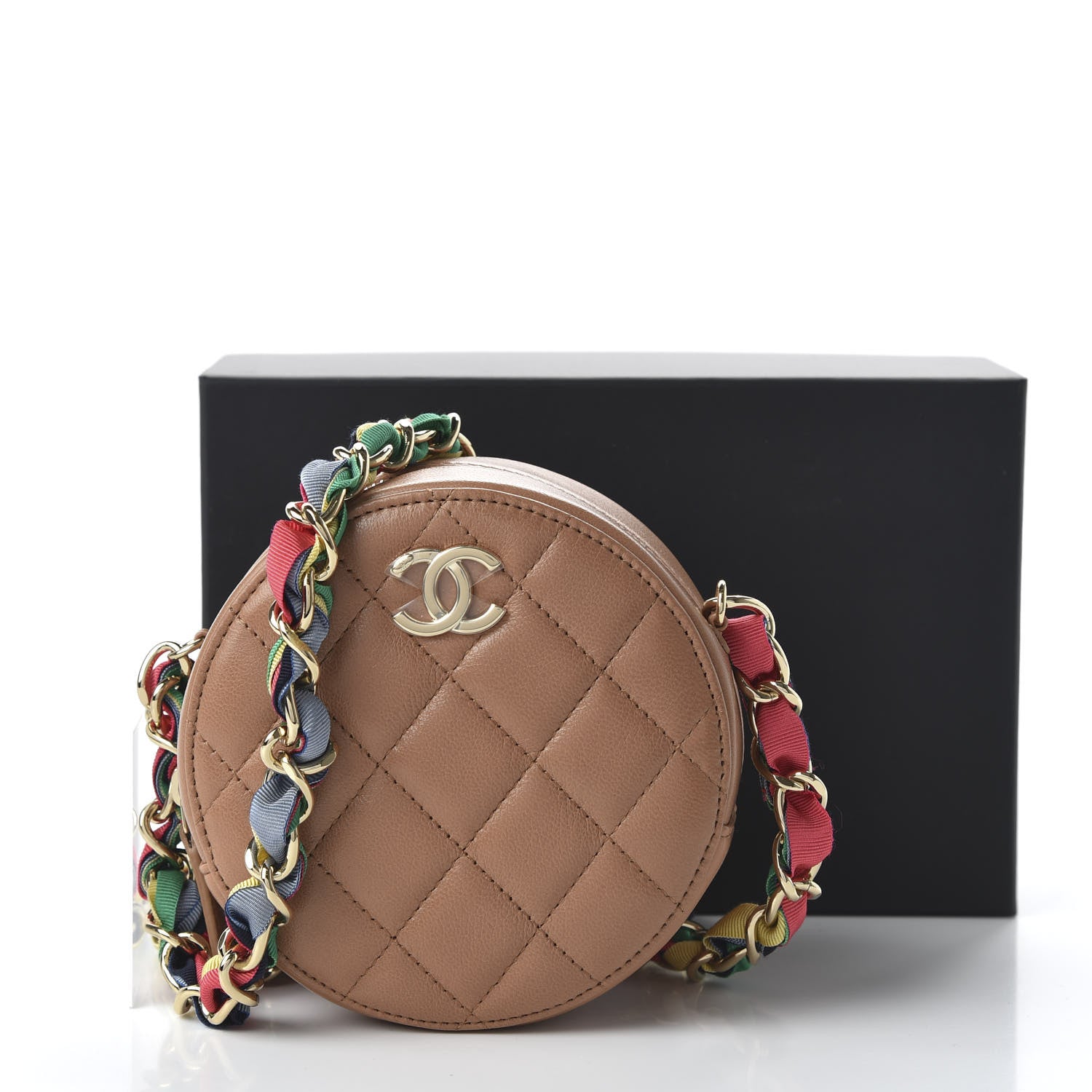 Chanel Shiny Lambskin Ribbon Quilted Round Clutch With Chain Brown 11 of 11