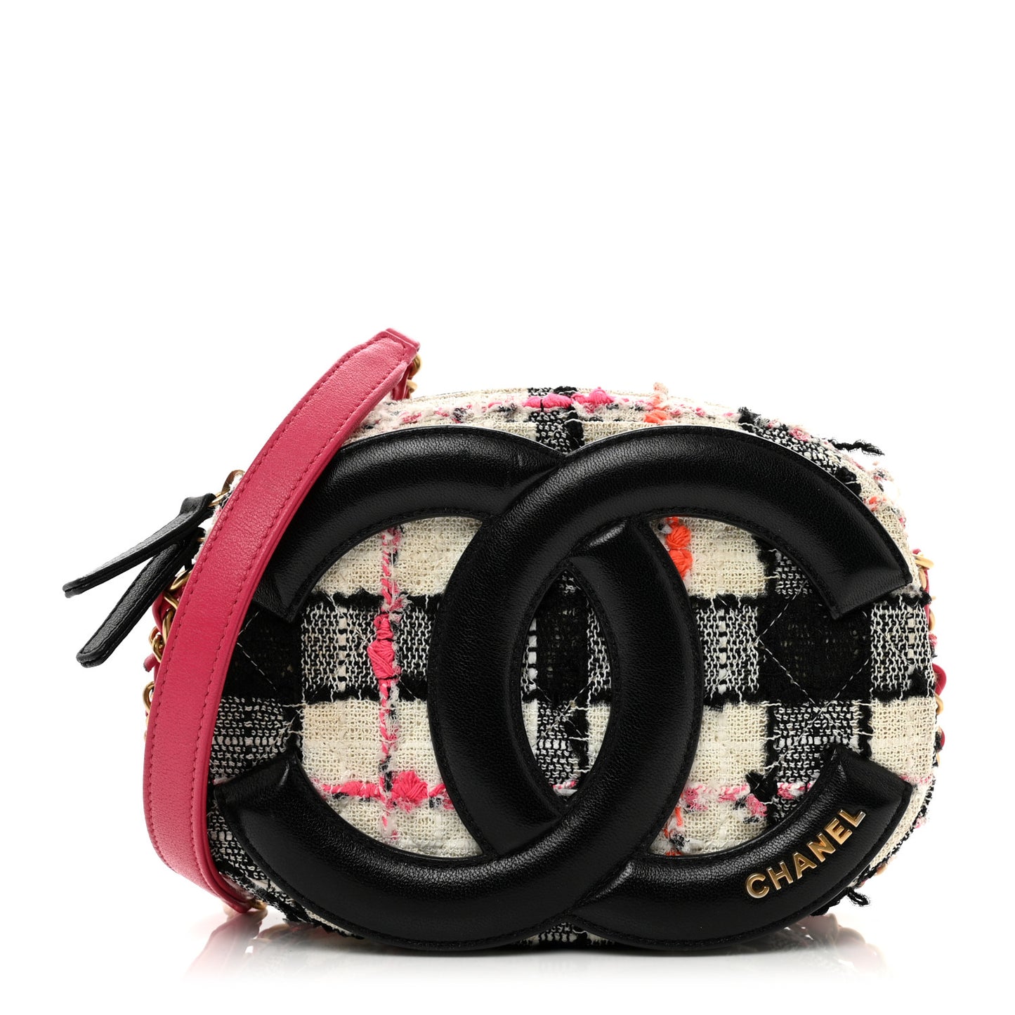 Tweed Lambskin Quilted Coco Midnight Camera Case White Black Multicolor