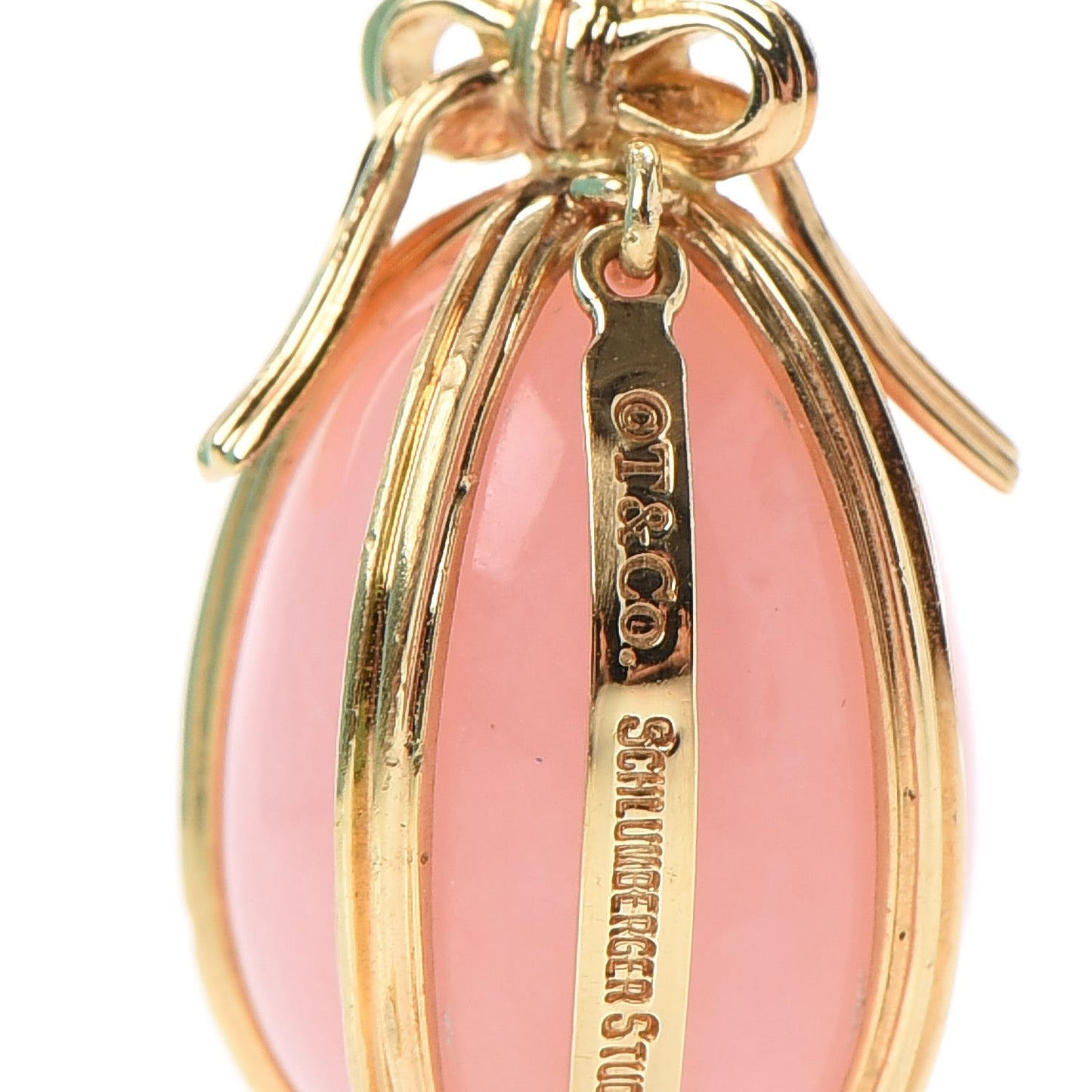 18K Yellow Gold Pink Opal Schlumberger Egg Charm