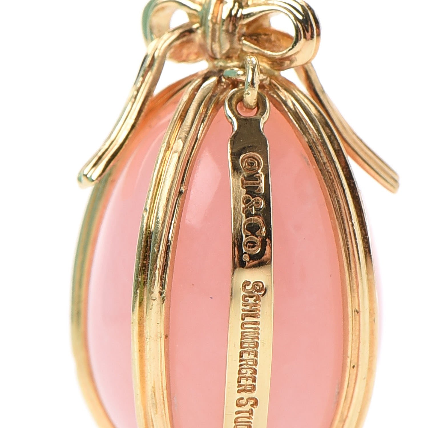 Tiffany 18K Yellow Gold Pink Opal Schlumberger Egg Charm 6 of 7