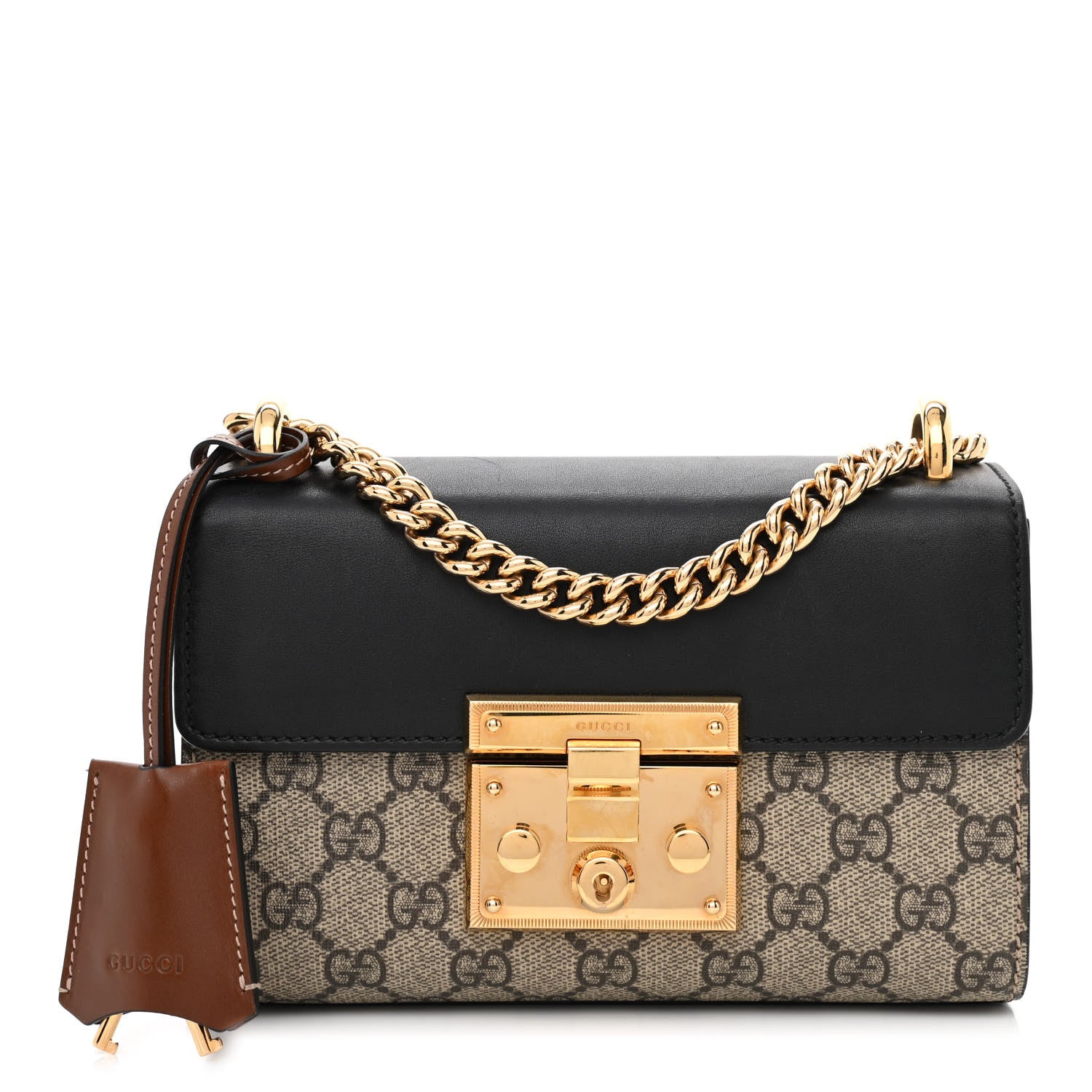 Gucci GG Supreme Monogram Calfskin Small Padlock Shoulder Bag Beige Black Cuir 1 of 13