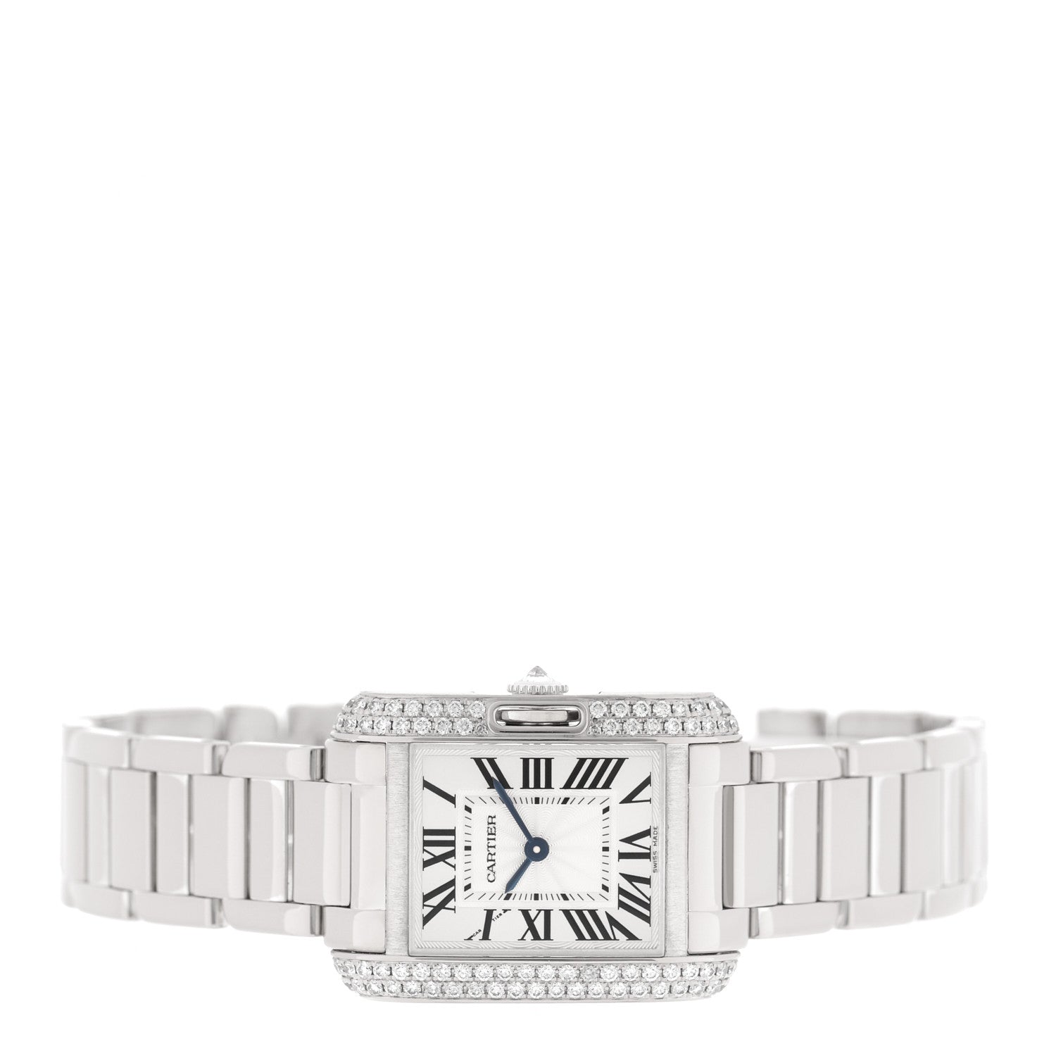 Cartier 18K White Gold Diamond Bezel 23mm Tank Anglaise Quartz Watch 2 of 5