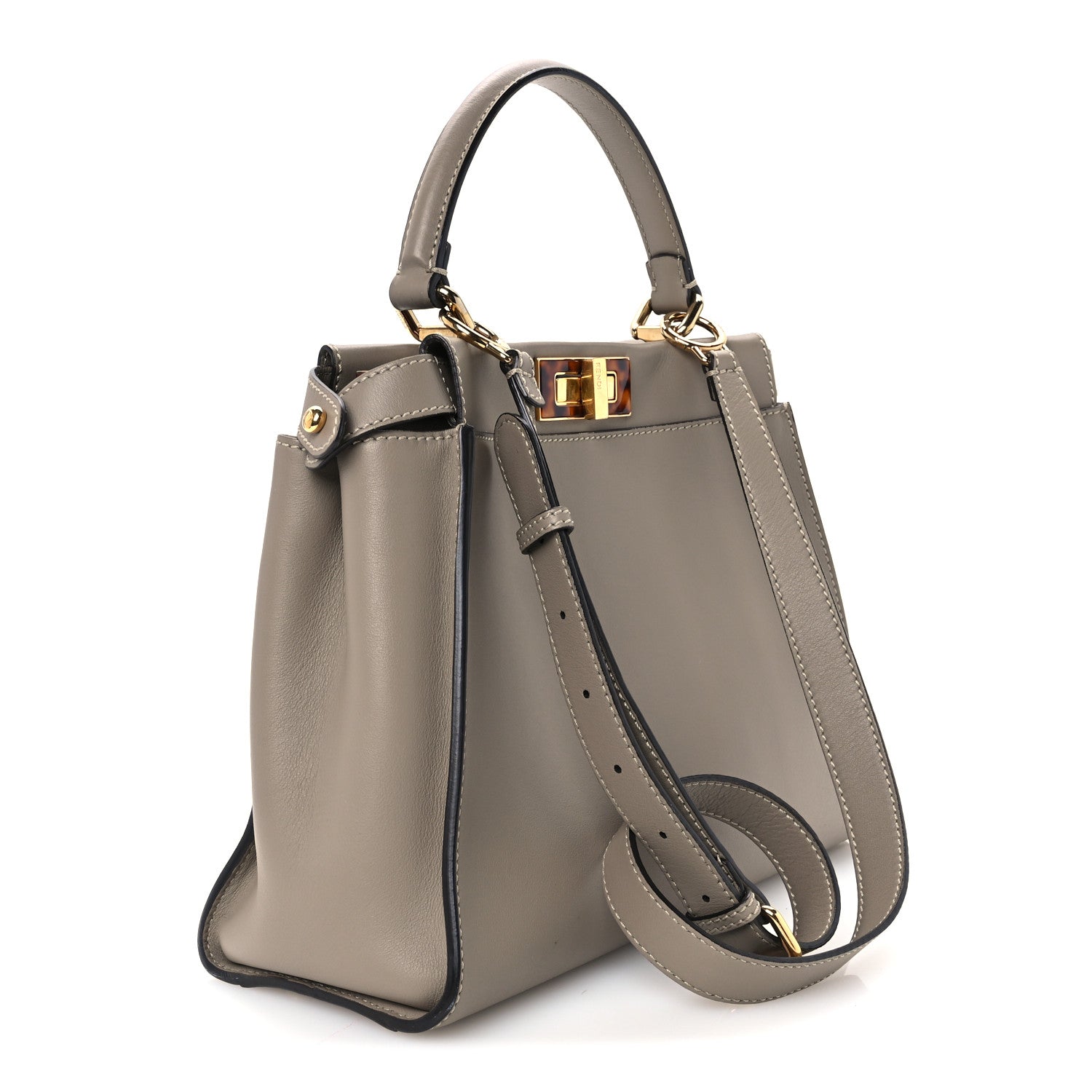 Fendi Vitello Seta Shiny Nappa Plexiglass Medium Peekaboo I SEE U Satchel Tortora 2 of 9