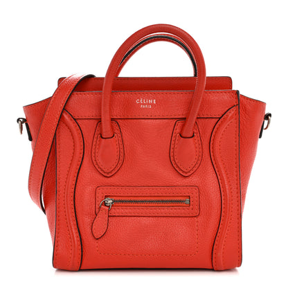 Celine Drummed Calfskin Nano Luggage Vermillion 1 of 13