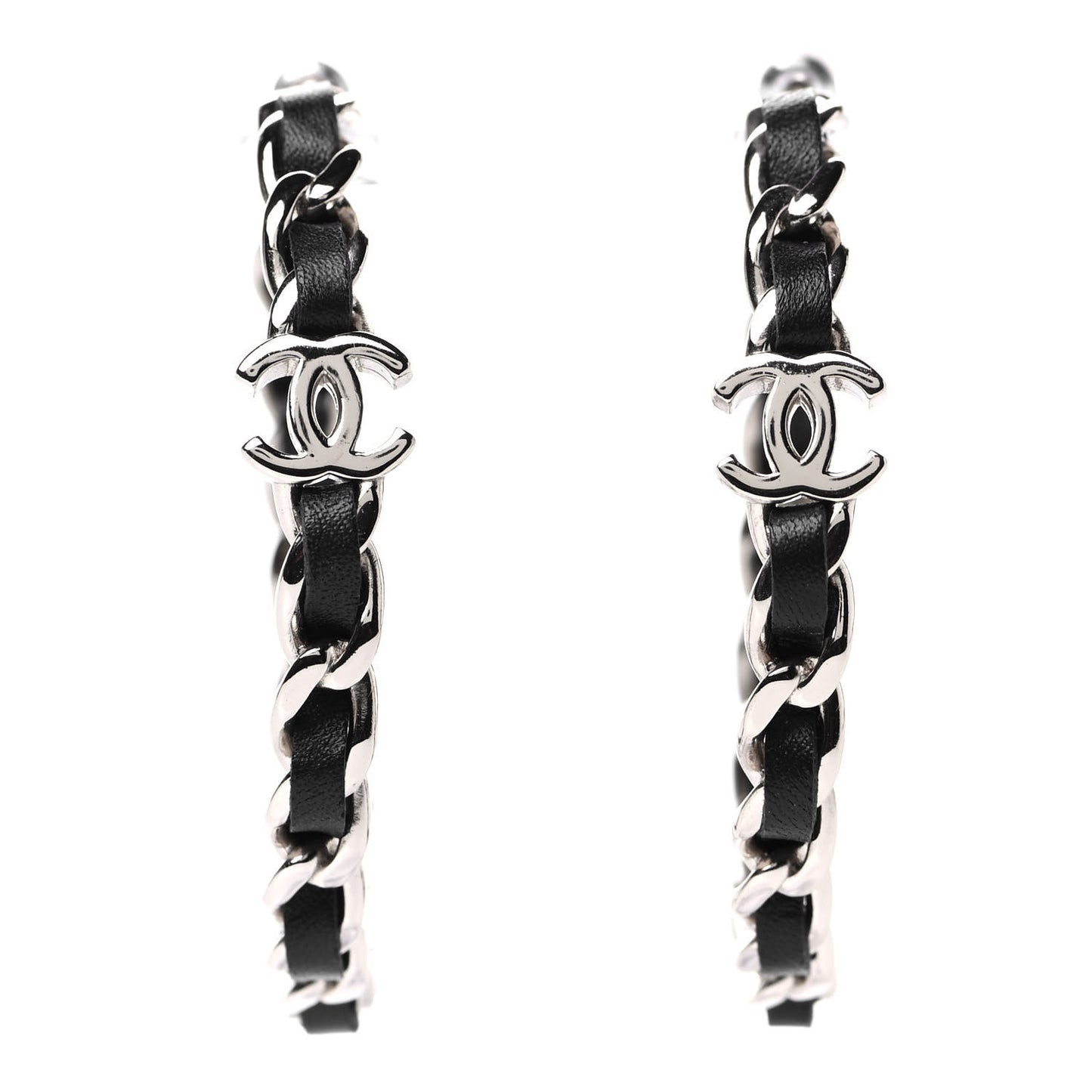 Lambskin CC Chain Hoop Earrings Gold Black