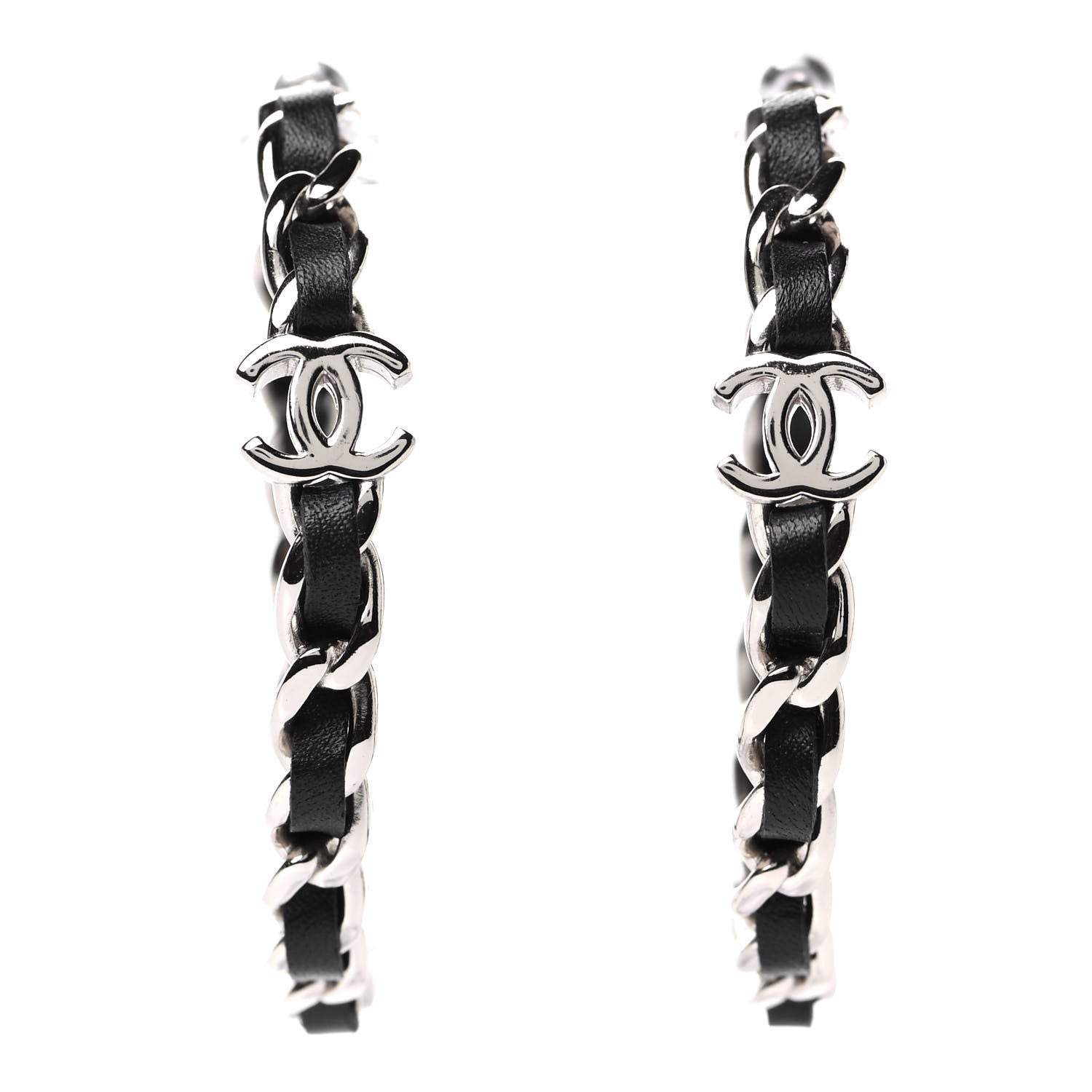 Chanel Lambskin CC Chain Hoop Earrings Gold Black 1 of 4
