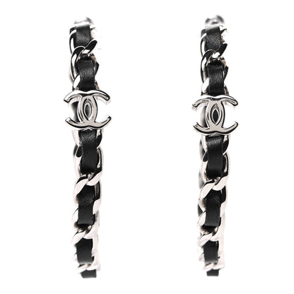 Chanel Lambskin CC Chain Hoop Earrings Gold Black 1 of 4