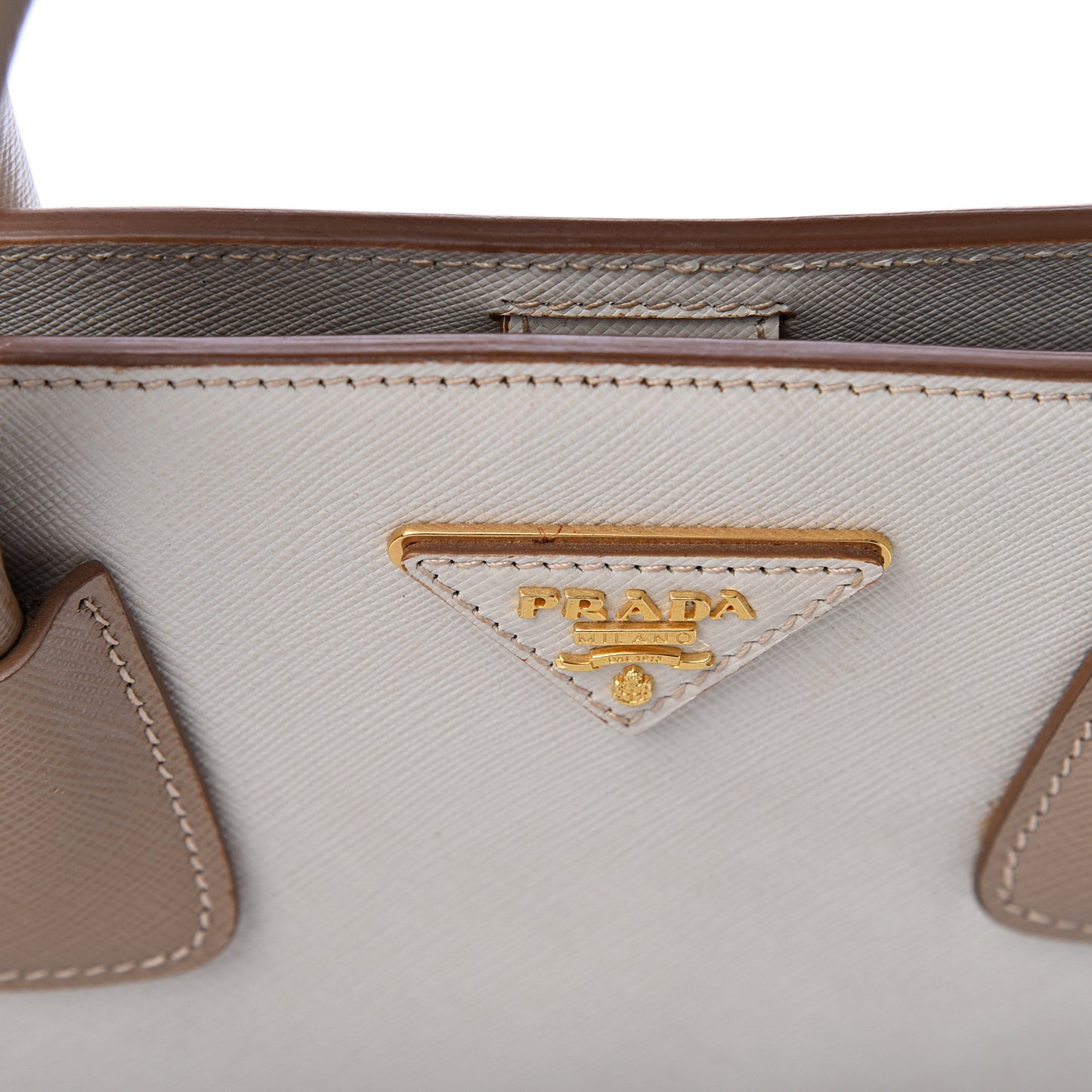 Saffiano Lux Bi-Color Tote Talco Visone