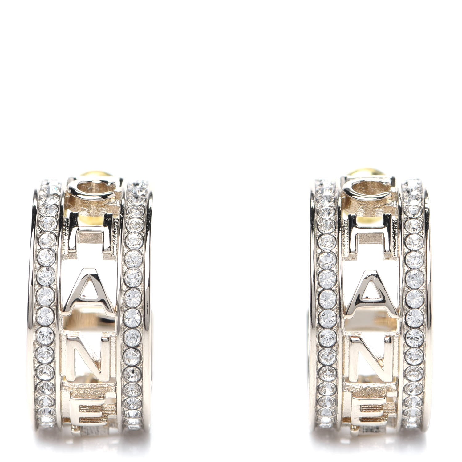 Chanel Metal Crystal Bow-tiful CC Hoop Earrings Gold 1 of 6