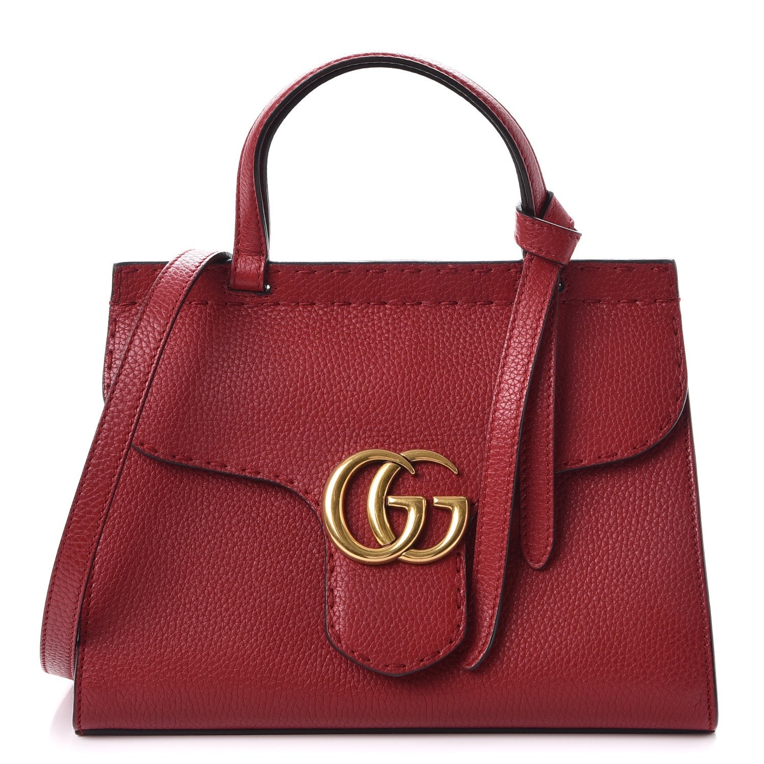 Gucci Calfskin Mini GG Marmont Top Handle Bag Vulcanic Red 1 of 7