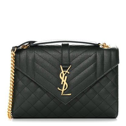 Saint Laurent Grain De Poudre Textured Mixed Matelasse Medium Triquilt Monogram Satchel Vert Fonce 1 of 11