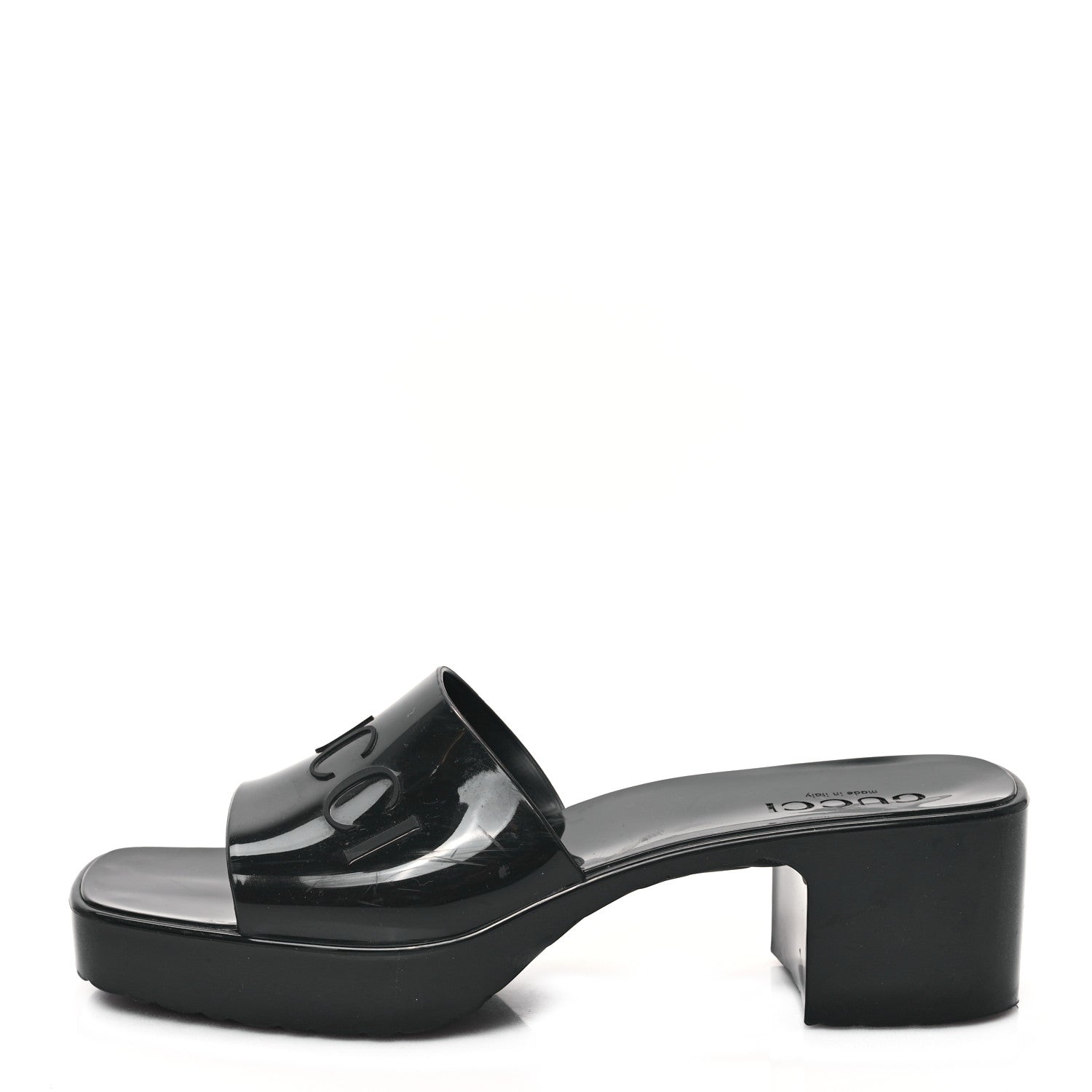 Gucci Rubber Gucci Logo Womens Platform 20/60mm Slide Sandals 40 Black 1 of 11