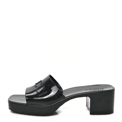 Gucci Rubber Gucci Logo Womens Platform 20/60mm Slide Sandals 40 Black 1 of 11