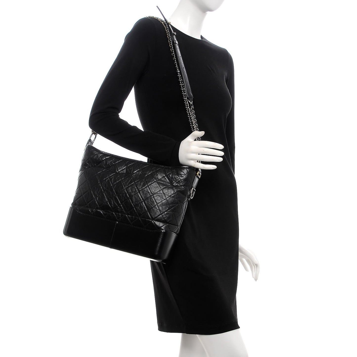 Aged Calfskin Quilted Large Gabrielle Hobo Black