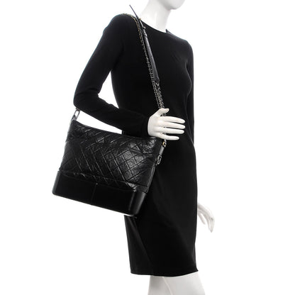 Chanel Aged Calfskin Quilted Large Gabrielle Hobo Black 2 of 10