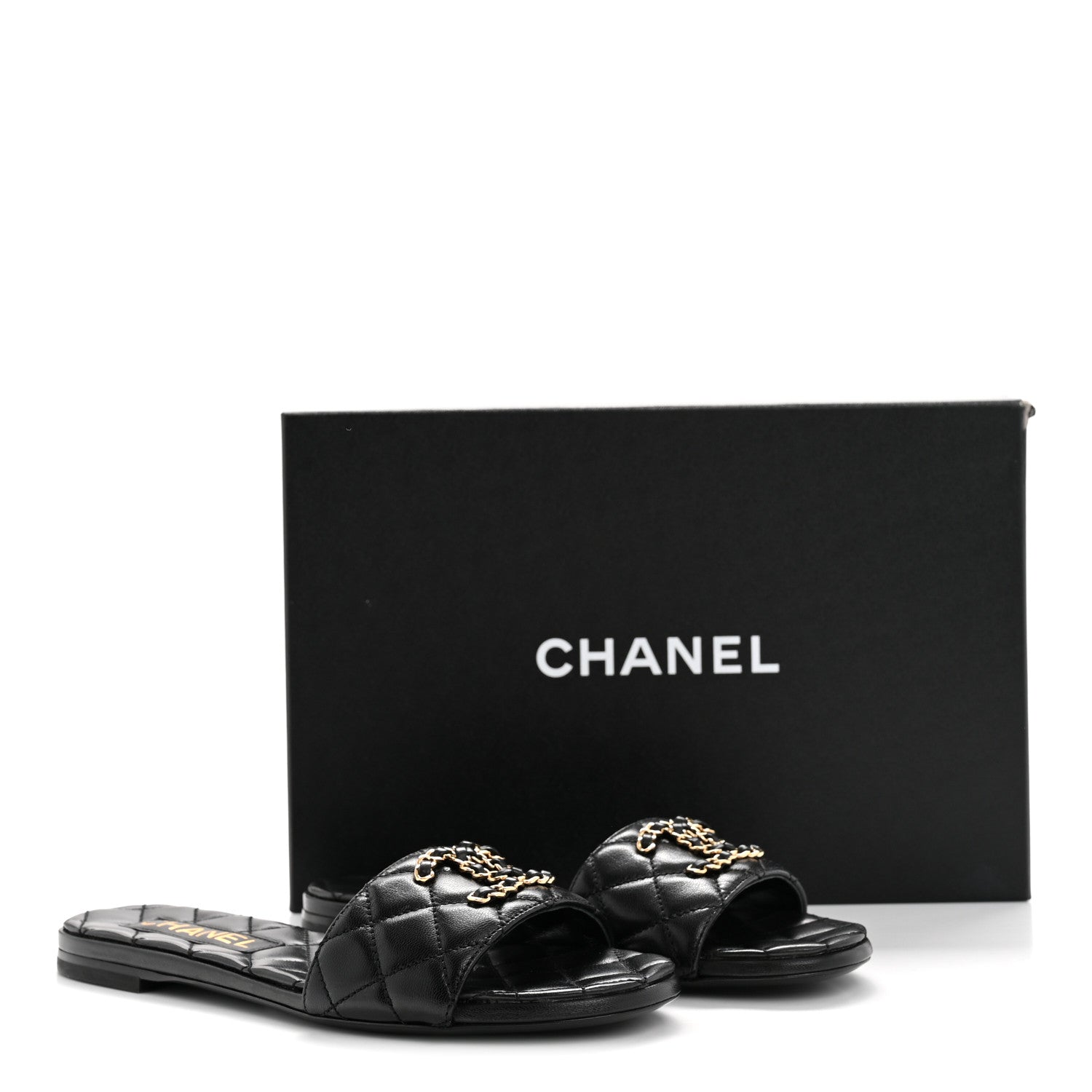 Chanel Shiny Goatskin Quilted CC Mules Sandals 36.5 Black 20 of 20