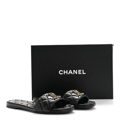 Chanel Shiny Goatskin Quilted CC Mules Sandals 36.5 Black 20 of 20