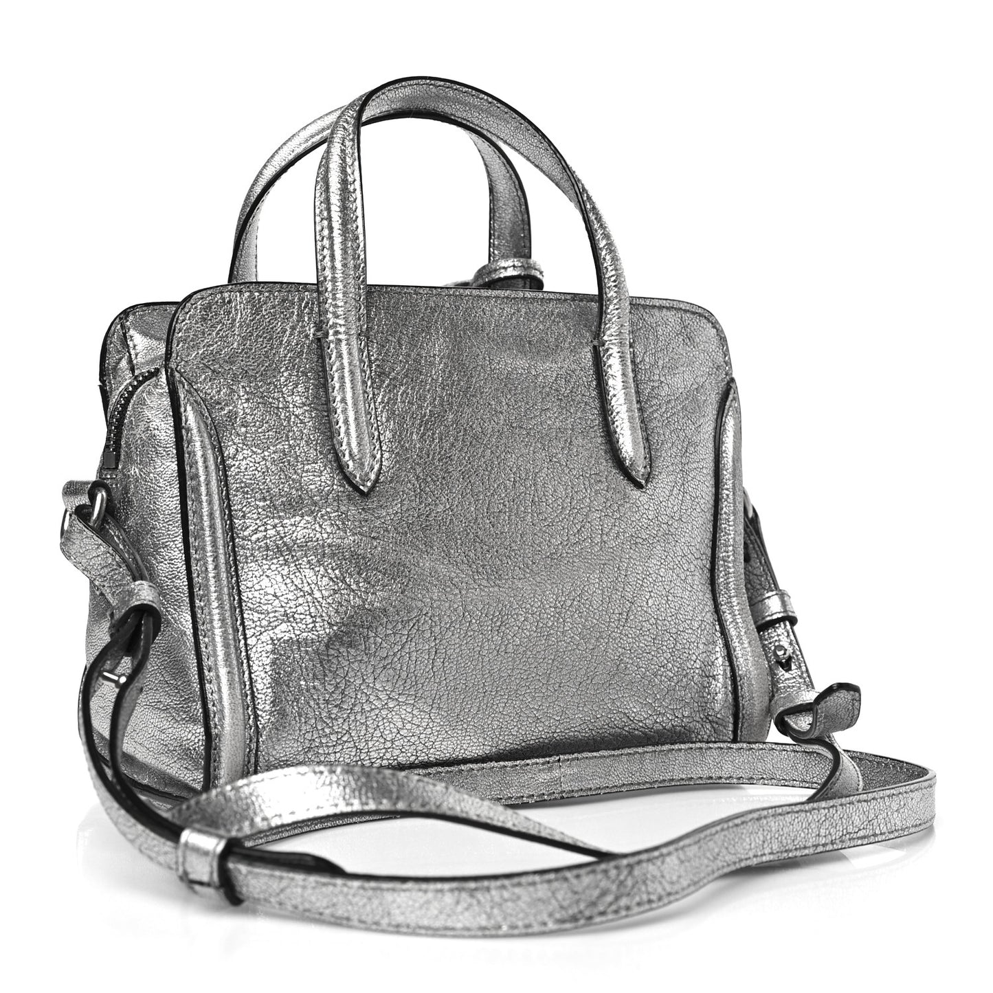 Metallic Pebbled Calfskin Mini Padlock Tote Silver