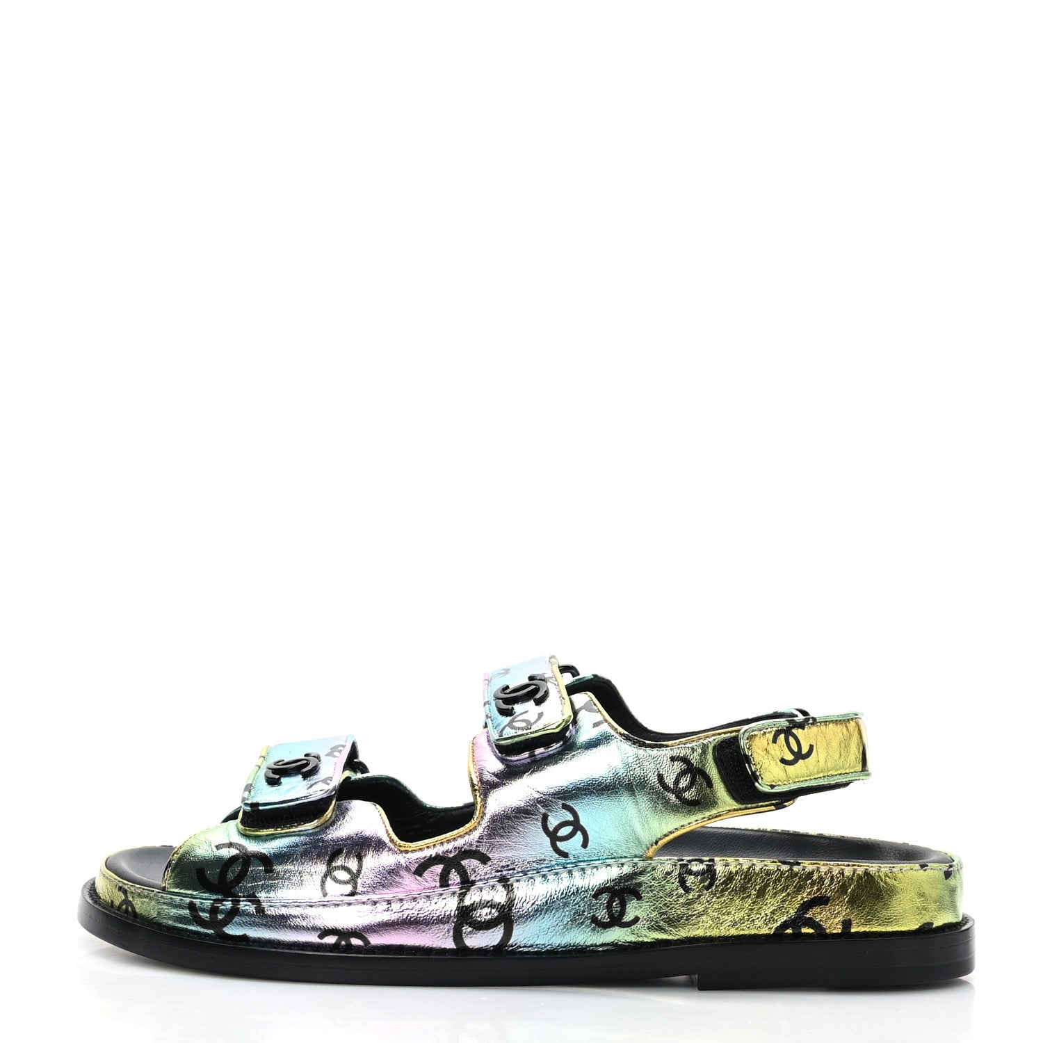 Chanel Laminated Lambskin Printed CC Dad Sandals 38 Multicolor 1 of 8