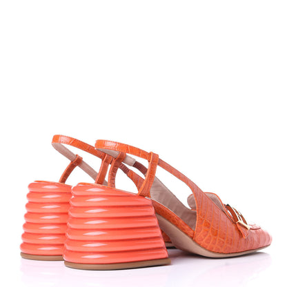 Fendi Calfskin Crocodile Embossed Promenade Slingback Loafer Pumps 37.5 Rust 5 of 10