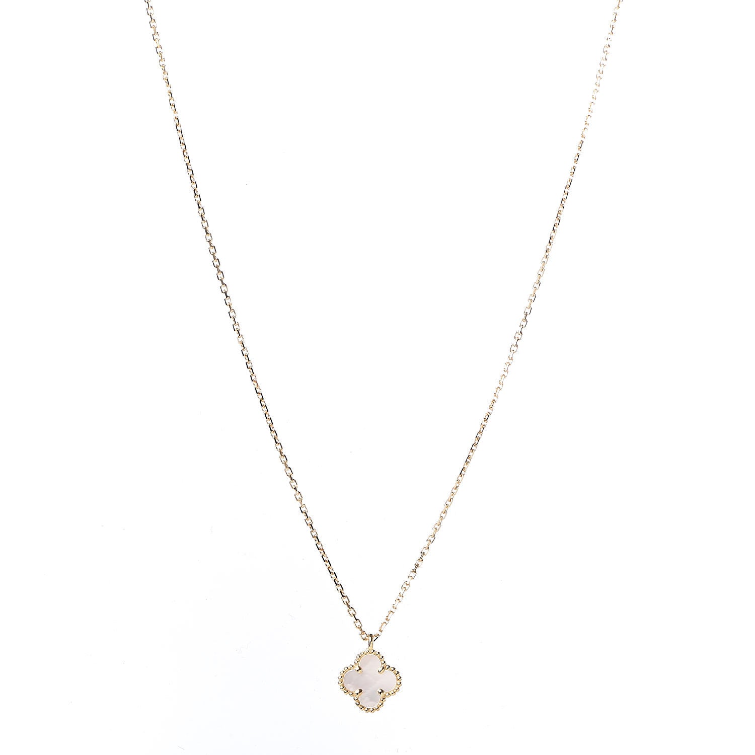 Van Cleef & Arpels 18K Yellow Gold Mother of Pearl Sweet Alhambra Pendant Necklace 1 of 8