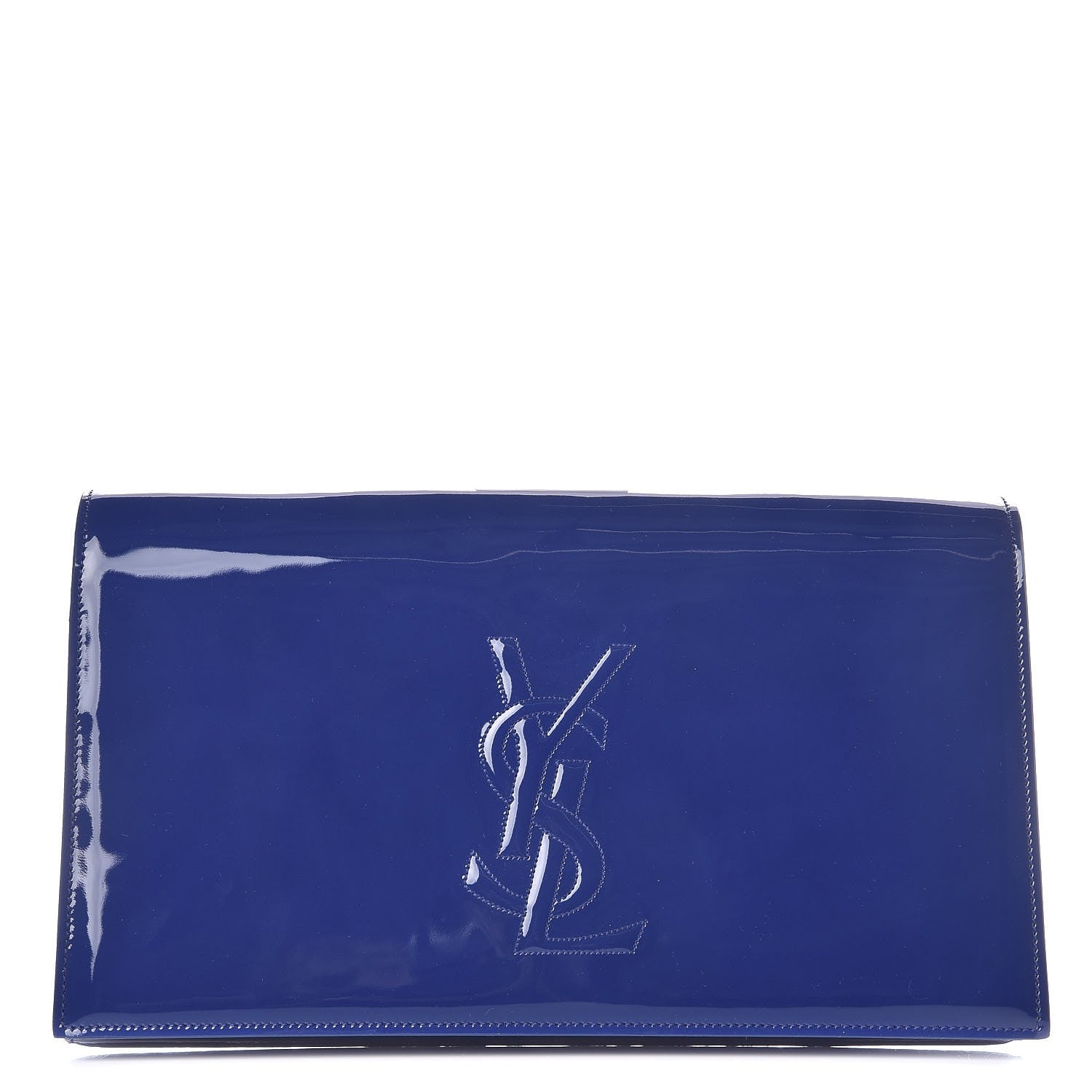 Saint Laurent Patent Calfskin Monogram Large Belle De Jour Clutch Royal Blue 1 of 7