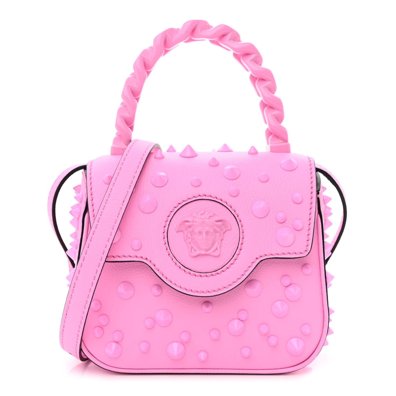 Versace Grained Calfskin Spiked Micro La Medusa Bag Pink Paradise 1 of 10