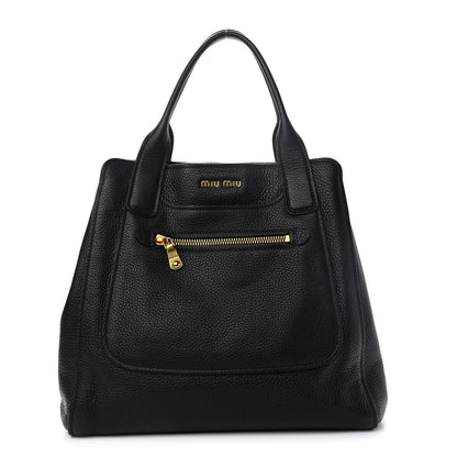 Miu Miu Goatskin Madras Tote Black 1 of 10