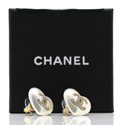 Chanel Pearl Crystal CC Heart Earrings Gold 5 of 5