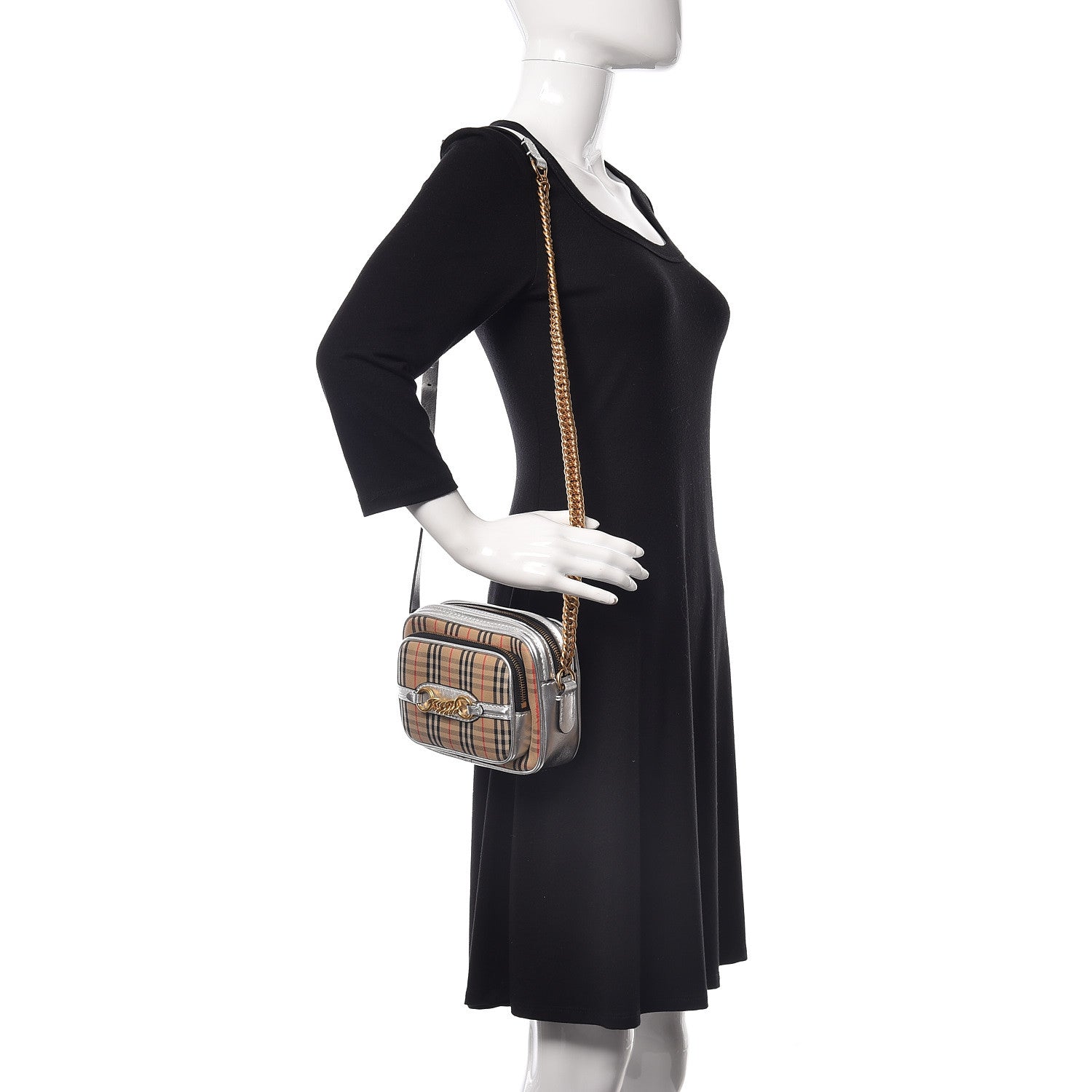 Burberry Smooth Calfskin 1983 Knight Check Link Camera Bag Silver 2 of 10