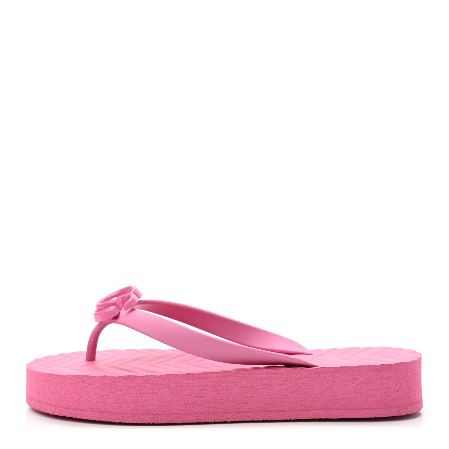 Gucci Rubber Chevron Womens GG Thong Sandals 37 Pink Tropical Flower 1 of 6