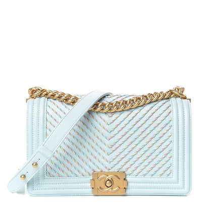 Chanel Calfskin Chevron Embroidered Medium Boy By The Sea Flap Light Blue 1 of 9