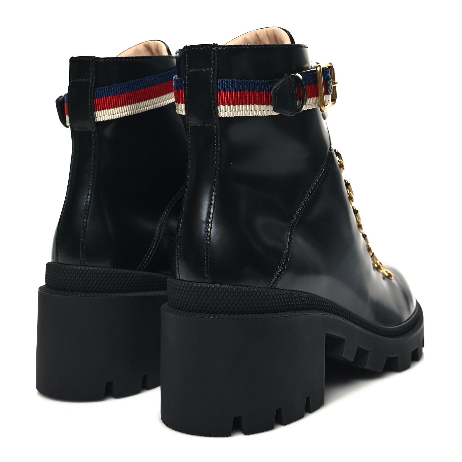 Gucci Calfskin Sylvie Web Womens Lace Up Combat Boots 39.5 Black 4 of 9
